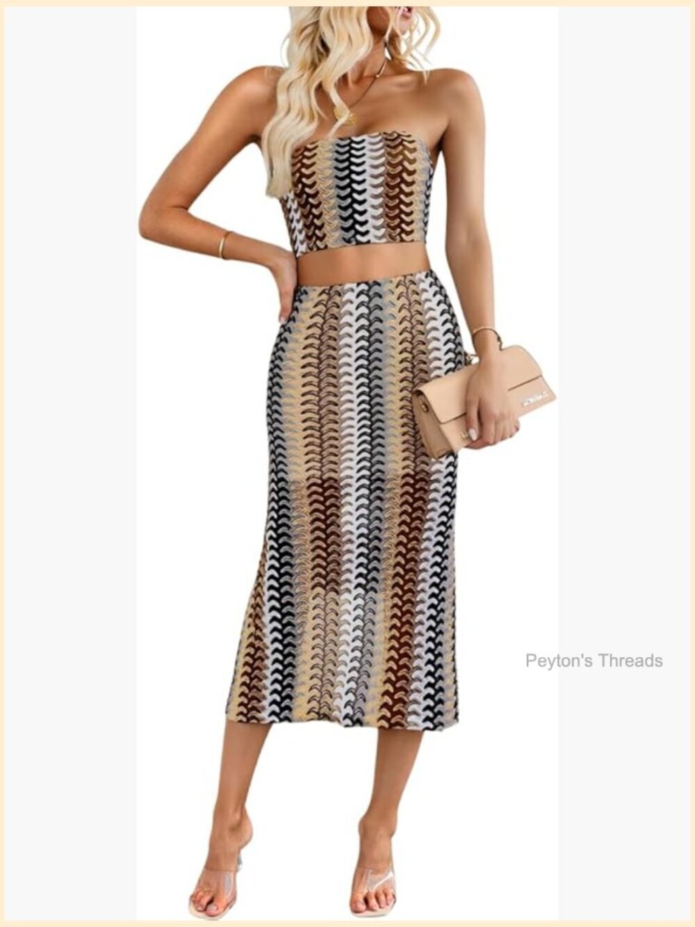 Sheer Crochet Tube Crop Top & Bodycon Midi Skirt Set